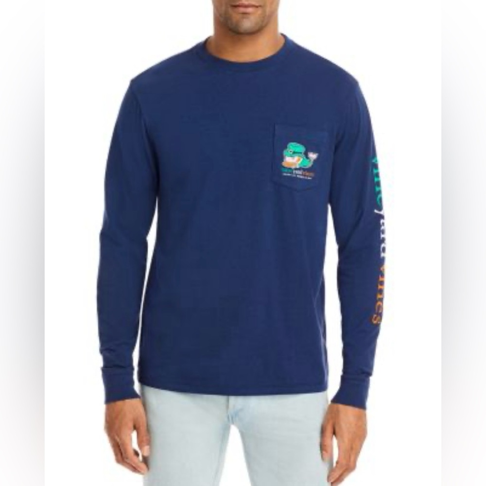 Vineyard Vines Men’s St Patrick’s Whale Icon Long Sleeve Tee Navy Size Medium